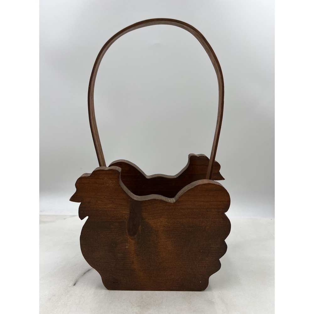VTG Wooden Chicken Basket Hen Shaped Farmhouse Decorative Caddy Brown Rustic
